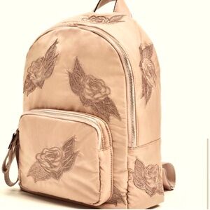 Zara Pink Embroidered Roses Backpack NWOT